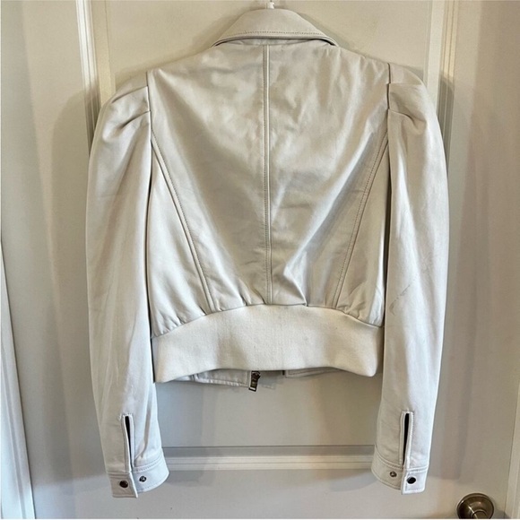 1019 Lamarque White Leather Puff Shoulder Full Zip Jacket - Picture 4 of 4